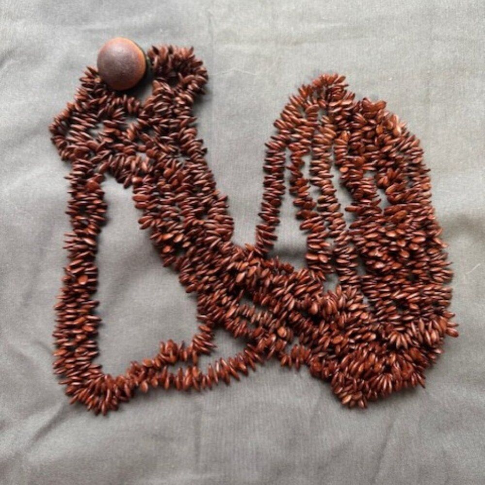 Vintage Multi Layer Hawaiian Apple Seed Necklace 32"